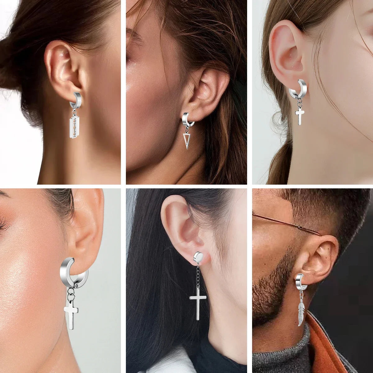 1Pair Fashion Cross Pendant Ear Clip Non Piercing Earrings Fake Earrings Gift for Men Women Jewelry