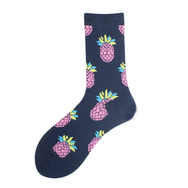 Diamond Abstract Funny Socks Women Pineapple Strawberry Skarpetki Crew Cute Sokken Novelty Cotton Hip Hop Calcetines Divertidos