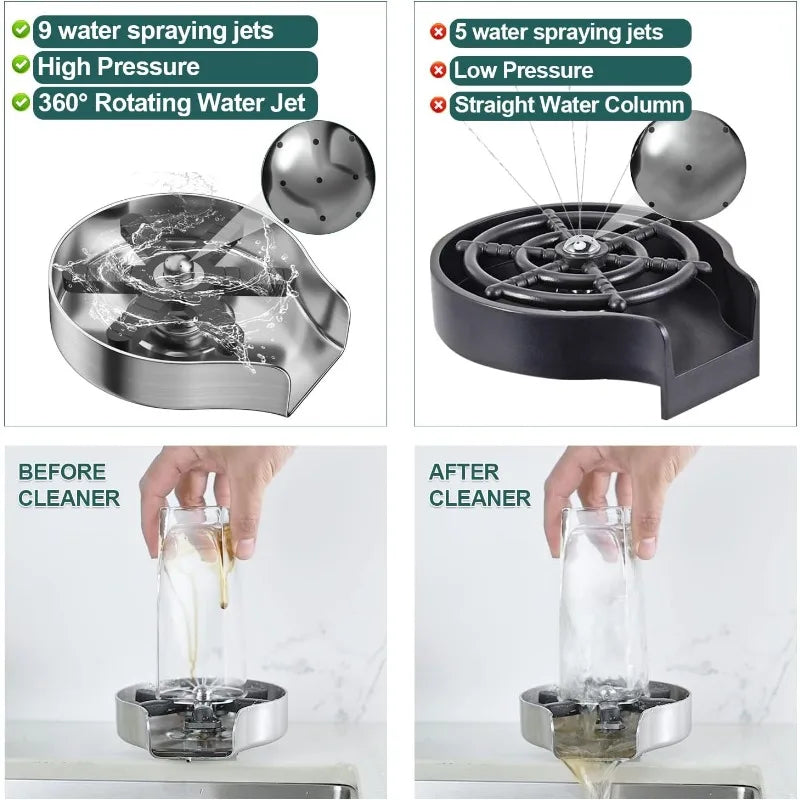 Cup Washer For Sink, FONTOP Glass Rinser with 360° Rotating Jet, Stainless Steel Bottle Washer Cup Cleaner Sink